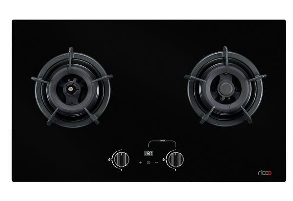 意高RICCO石油氣雙爐頭防乾燒及定時功能嵌入式煮食爐 LPG 2-Burner Overheat shutoff & Timer Cooking Built-in Hob RC-2B28-L