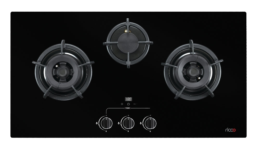 意高煤氣三爐頭定時功能嵌入式煮食爐 RICCO Town Gas 3-Burner Timer Built-in Hob RC-3B302-T